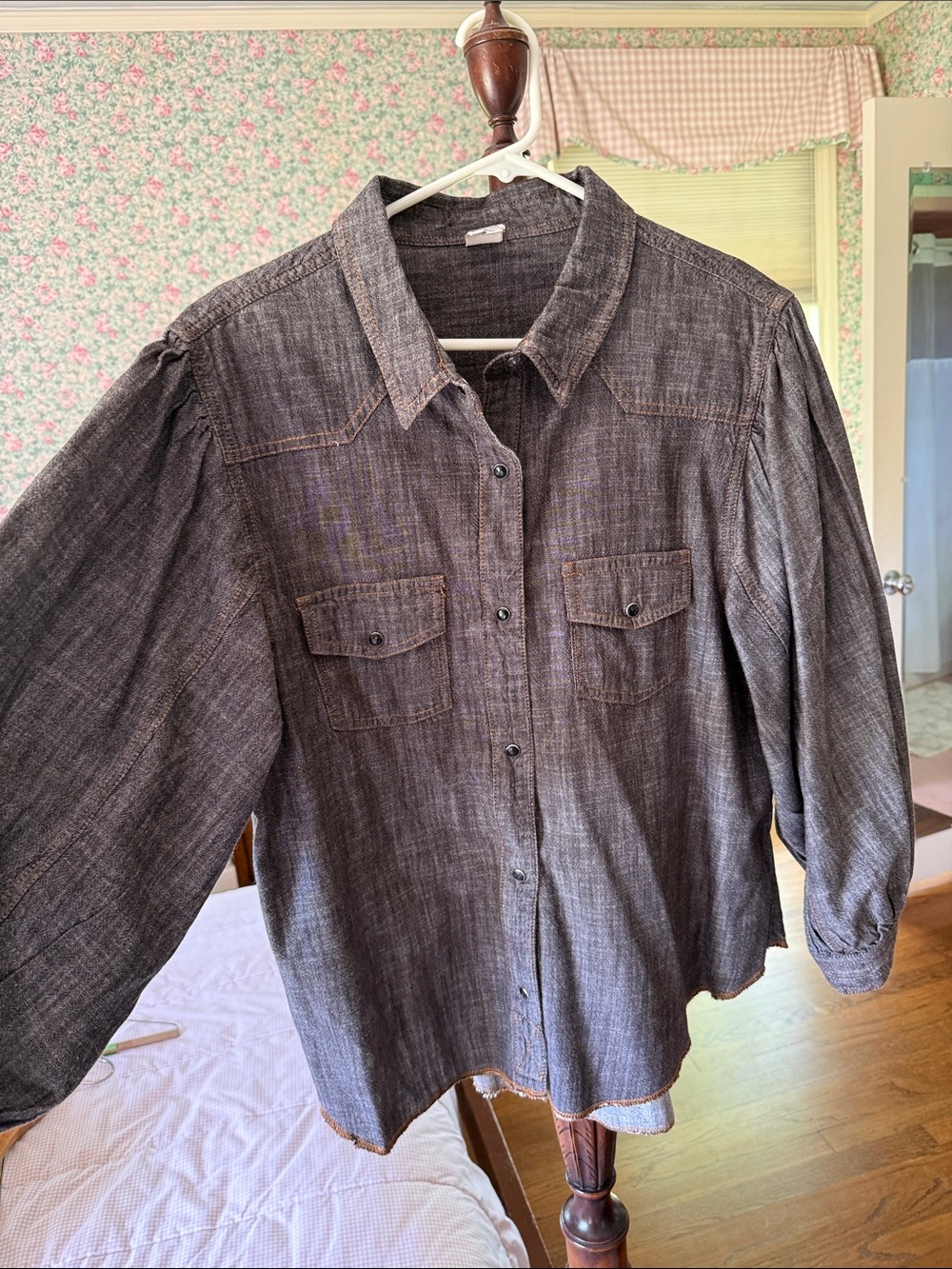 ivy jane Charcoal Heather Button-Up Shirt Jacket with Contrast Stitching